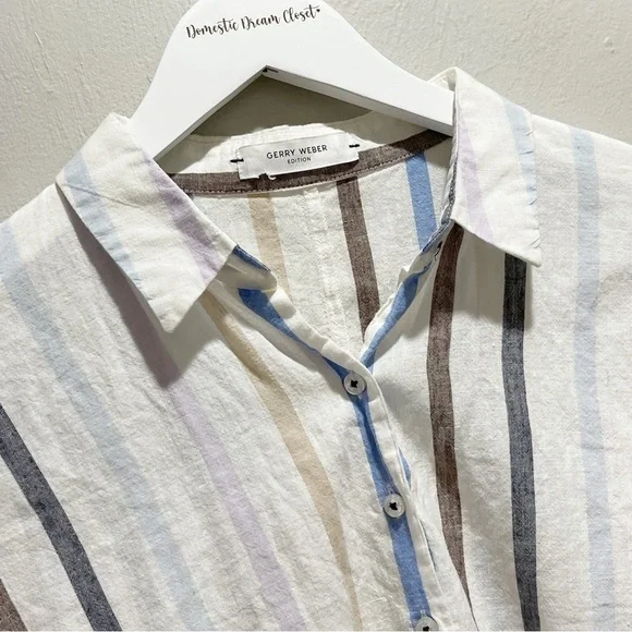 GERRY WEBER EDITION Women’s White Multi Stripe Side Button Lagenlook Shirt Med - Picture 3 of 6